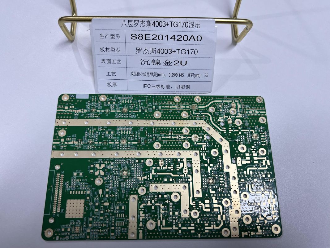 1.6mm रोजर्स सर्किट बोर्ड 8 परतें R4003+FR4 TG170 IPC3 मिश्रण प्रतिबाधा और VIPPO